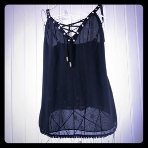Guess sheer black tank w/gold hardware size XS